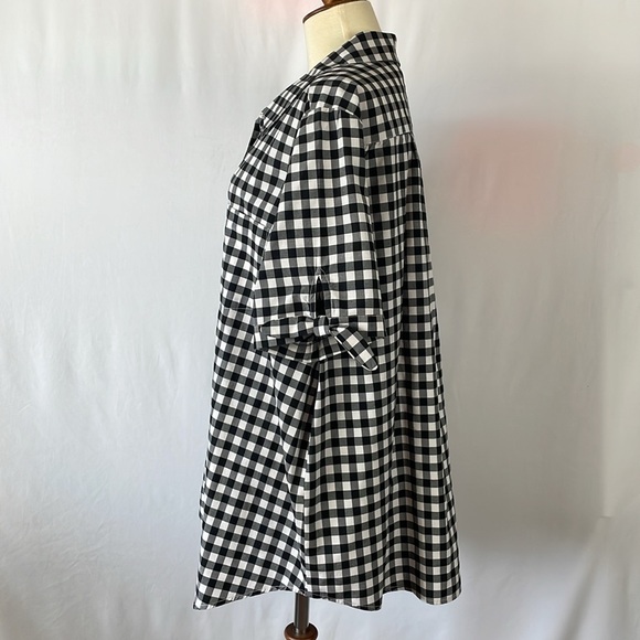 Roaman's Black and White Checked Blouse w/ Tie Sleeves & Front Pocket - Size 18W - Picture 5 of 11